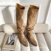 New Wide Tube Thick Leg Long Boots Big Tube Circumferential Boots Women's Flat Bottom Stacking Boots Straight Boots Suede High Boots