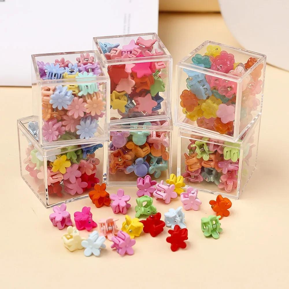 50Pcs Random Color Solid Cute Flower Y2K Compact Hair Claw Lovely Hair Decorate Clips Hairpins Kids Sweet Hair Accessories