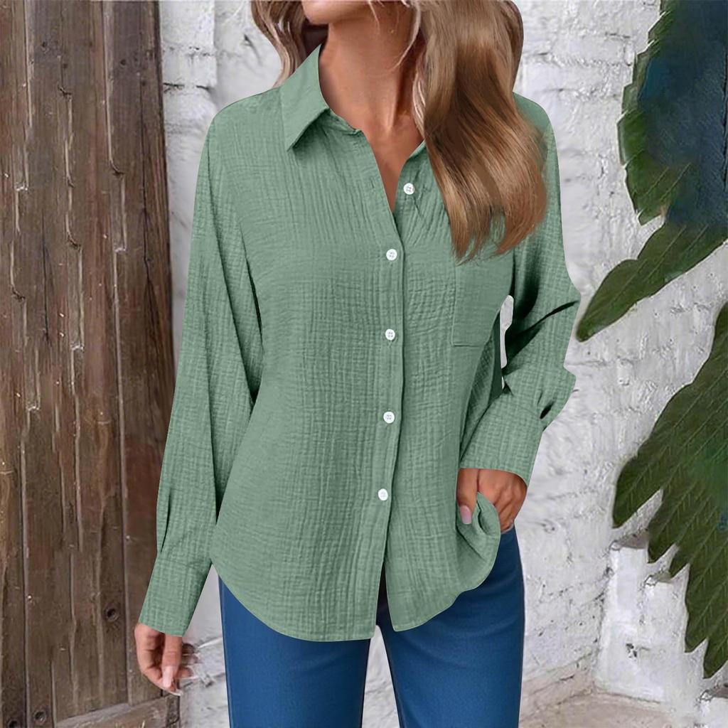 Women's Fashion Casual Solid Color Split Button Long Sleeve Shirt Top