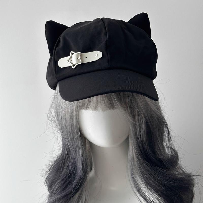 Women'S Cat'S Ears Harajuku Gothic Lolita Beret Y2K Girls' Steampunk Punk Zipper Handmade Sun Hat Cap
