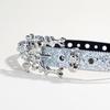 Shining Rhinestones Studded Skull Buckle Belt for Western Cowgirls Cool Blingbling PU Leather Fashion Waist Decors