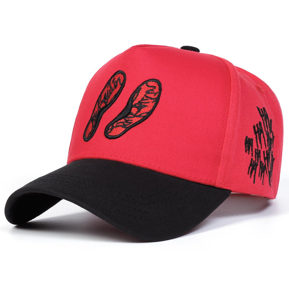 

Мужская бейсболка с вышивкой в виде следа ноги и черепа, уличная регулируемая солнцезащитная шляпа для отдыха, весна-осень, для путешествий, туризма, пляжного отдыха красный/чёрный