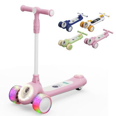 SFUN Kids' Kick Scooter with Illuminated Wheels, Foldable, 4-Step Adjustable Height, Perfect for Birthdays and Christmas (Pink)
