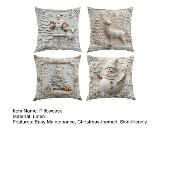 Yousheng 4Pcs Christmas Pillow Cover Santa Reindeer Snowman Tree Cushion Cover Decorative Square Throw Pillow Case for Home Living Room Bedroom Decor