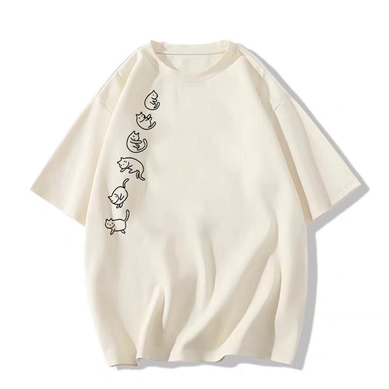 Übergröße Damen T-Shirt aus reiner Baumwolle mit kurzen Ärmeln 2025 – Gerade Schulter, Lockere Passform, Amerikanischer Stil