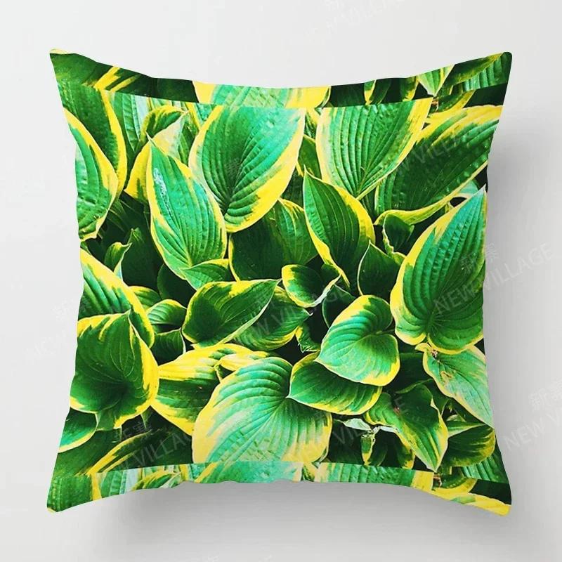 Nordic Fall Home Decor Autumn Throw Pillow Case Sofa Cushion Cover Modern Leaf Plant Green