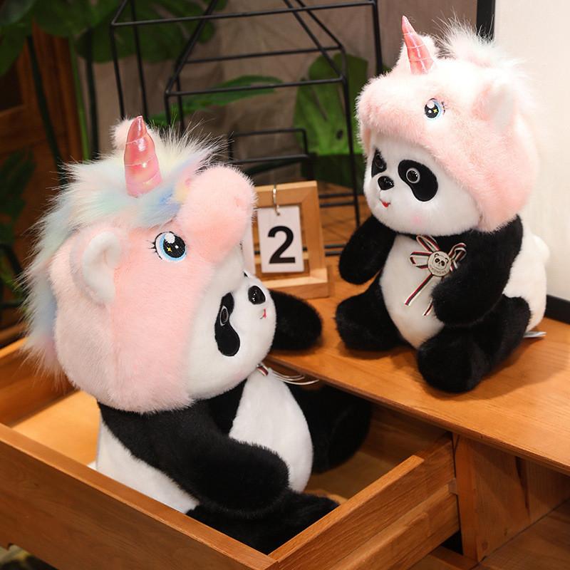 Panda Plush Toy Unicorn Hat Doll Stuffed Animal Cartoon Decor Pp Cotton Gift