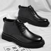 Martin Shoes Men's 2025 Autumn and Winter Velvet Thickened Heightening Casual Leather Boots Warm Black Tooling Short Boots 2025