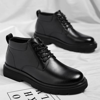 Martin Shoes Men's 2025 Autumn and Winter Velvet Thickened Heightening Casual Leather Boots Warm Black Tooling Short Boots 2025