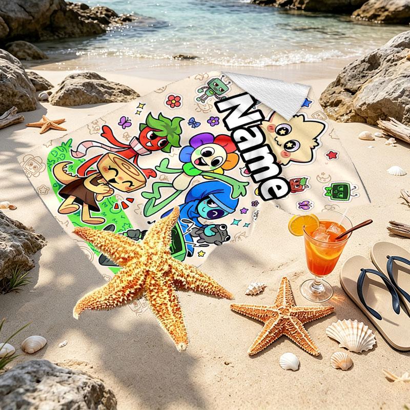 Custom Name Personalized Dandy's World Print Beach Towel, for Trip Camping Beach Party Home Decor, Birthday Gift for Family & Friends