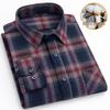 New Men's Plus Size Brushed Cotton Plaid Long Sleeve Shirt for Middle-Aged & Elderly with Straight Hem