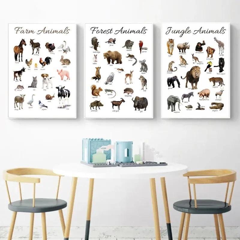 Farm Animals Ocean Animals Horse Educational Learning Poster Print Canvas Painting Wall Art Picture for Kids Nursery Room Decor