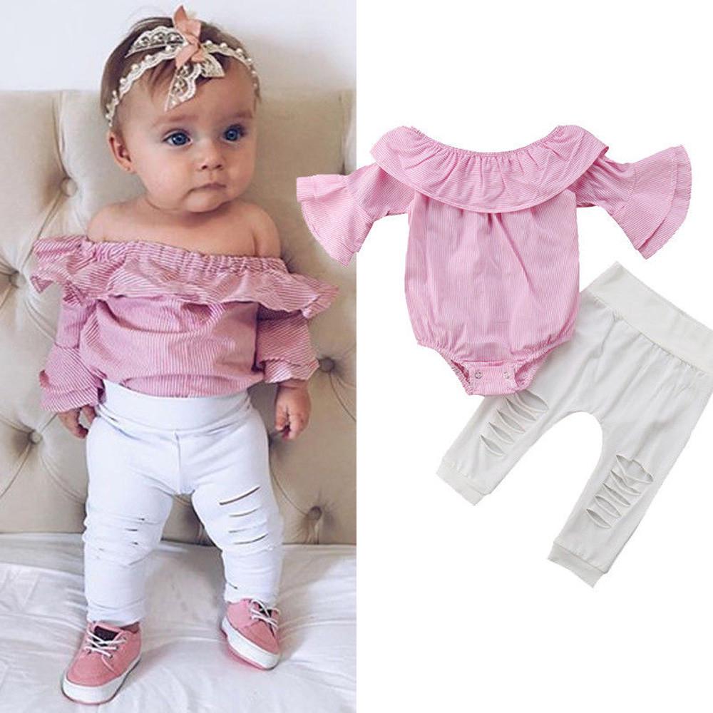 Tops a rayas Romper Pantalones rasgados Trajes Ropa Set Bebé Bebé Niña  comprar a buen precio — entrega gratuita, reseñas reales con fotos — Joom
