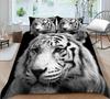 Sada povlečení Tiger Red Rose Flower Přikrývka pro chlapce Africké safari Divoká zvířata Velká kočka Queen King Polyesterový povlak na přikrývku