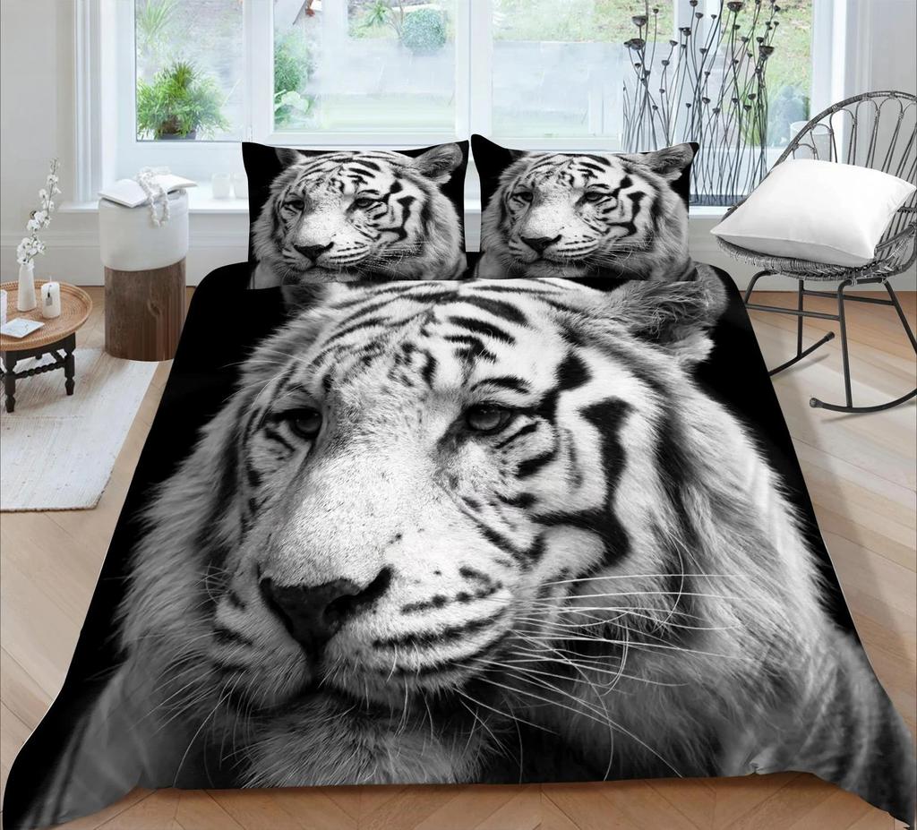 Sada povlečení Tiger Red Rose Flower Přikrývka pro chlapce Africké safari Divoká zvířata Velká kočka Queen King Polyesterový povlak na přikrývku