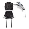Completo Hip Hop Danza Bambini Top Corto Senza Maniche Zip Up Laccato Paillettes Shorts Set Maniche con Nappe Staccabili