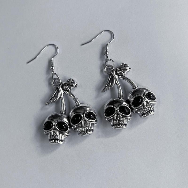 Skull Cherry Dangle Earrings Edgy Jewelry Gothic Skeleton Pendant Earring Hip Hop Jewelry for Women Girl Halloween Decor