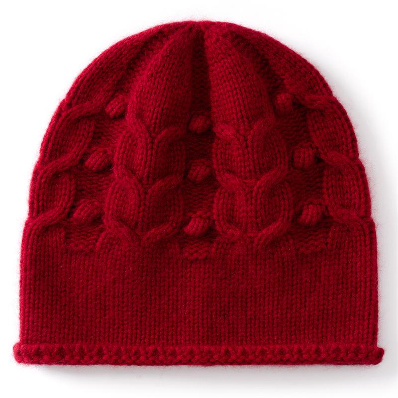 Autumn and Winter New% Cashmere Blend Thickened Twisted Flower Warm Knitted Yarn Hat