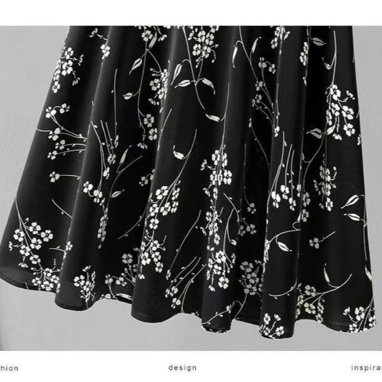 Geblümter Halbrock Sommer Hohe Taille Schlankmachend Weiter Weiß Bedruckter Rock A-Linie Chiffon Midilanger Rock