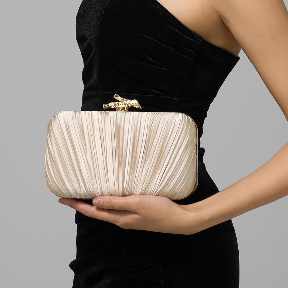 Women's Classic Pleated Design Satin Square Evening Bag Clutch Dress Bags Evening Party Prom Bags Wedding Clutch Bag