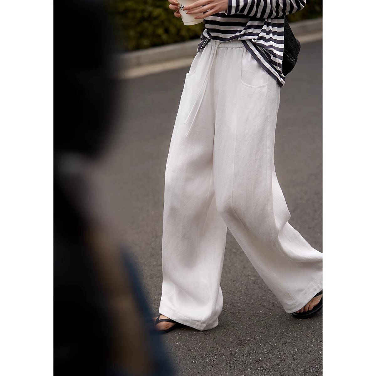 Spring 2026 High-Gram Opaque Hemp Hanfu Wide-Leg Long Pants | Machine Washable, Cool Feeling L
