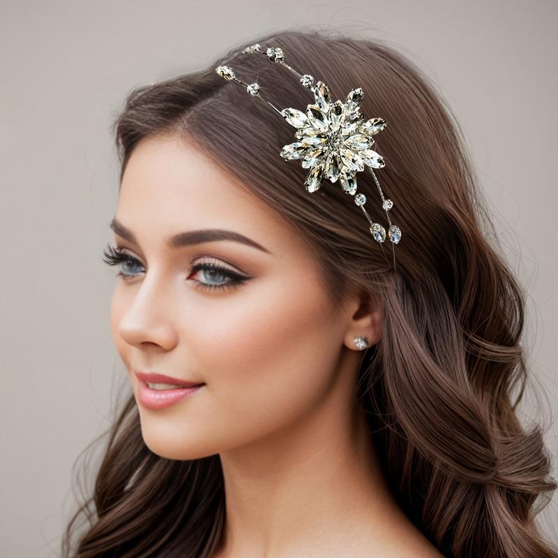 1Pcs Exquisite Water Diamond Snowflake Hair Hoop Bridal Banquet Headwear Daily Date Styling Light Luxury Hair Accessories