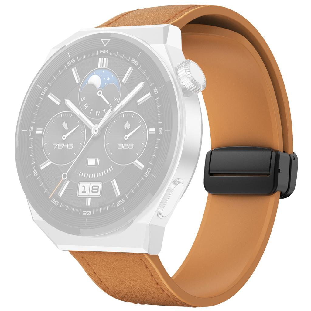 For Huawei Watch 4/4 Pro/GT 4 46mm Watch Strap 22mm Magnetic Leather Coated Silicone Band