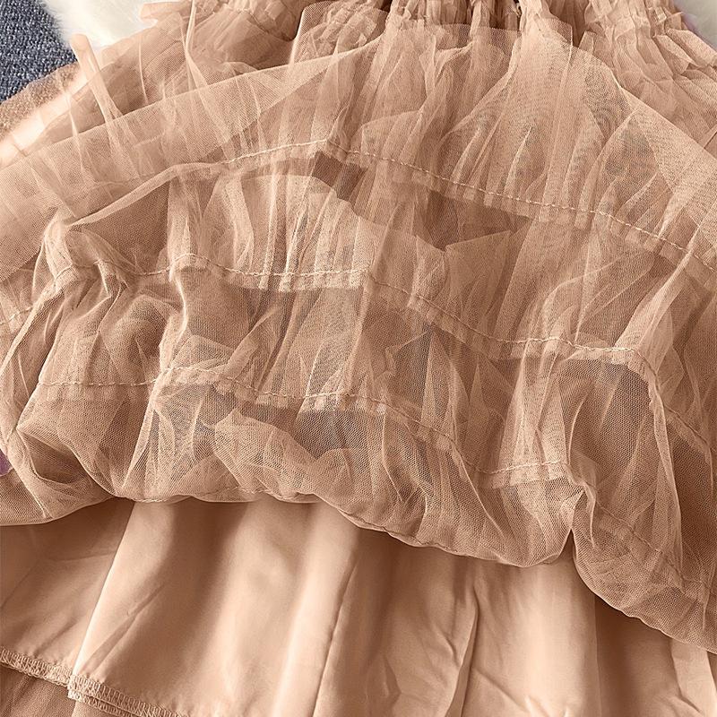 New dress spring and summer light luxury splicing mesh fairy long dress fake two pieces thin waist skirt