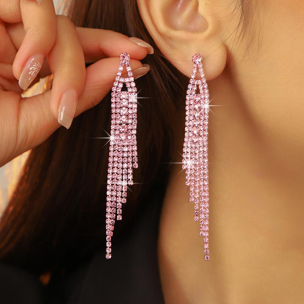 High-end Luxury Super Flash Rhinestone Long Fringed Earrings for Women