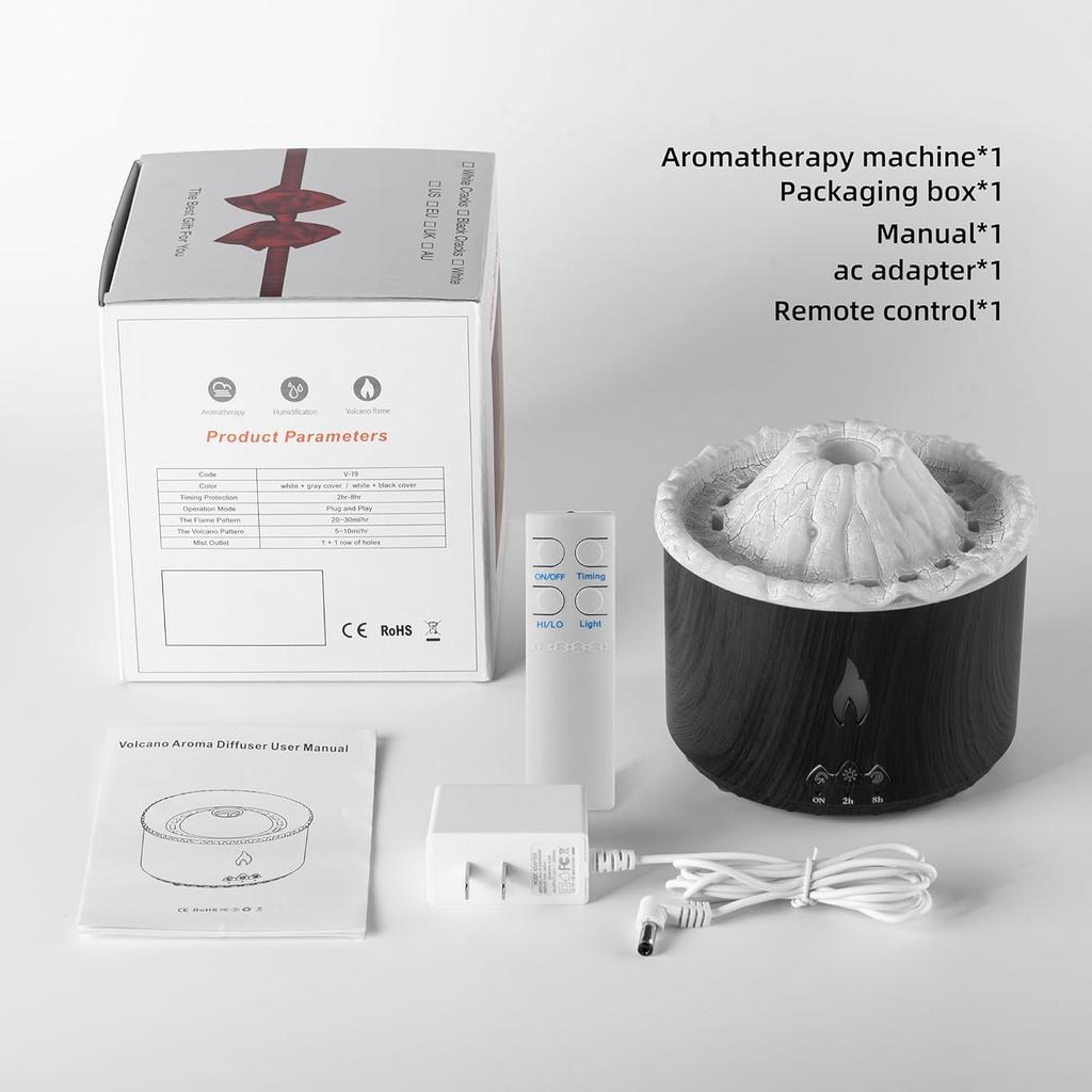 300ml Essential Oil Diffuser, Volcano Flame Aromatherapy Diffusers Fragrant Humidifier Vaporizer with Remote Control, Night Lights, Timer Auto Off