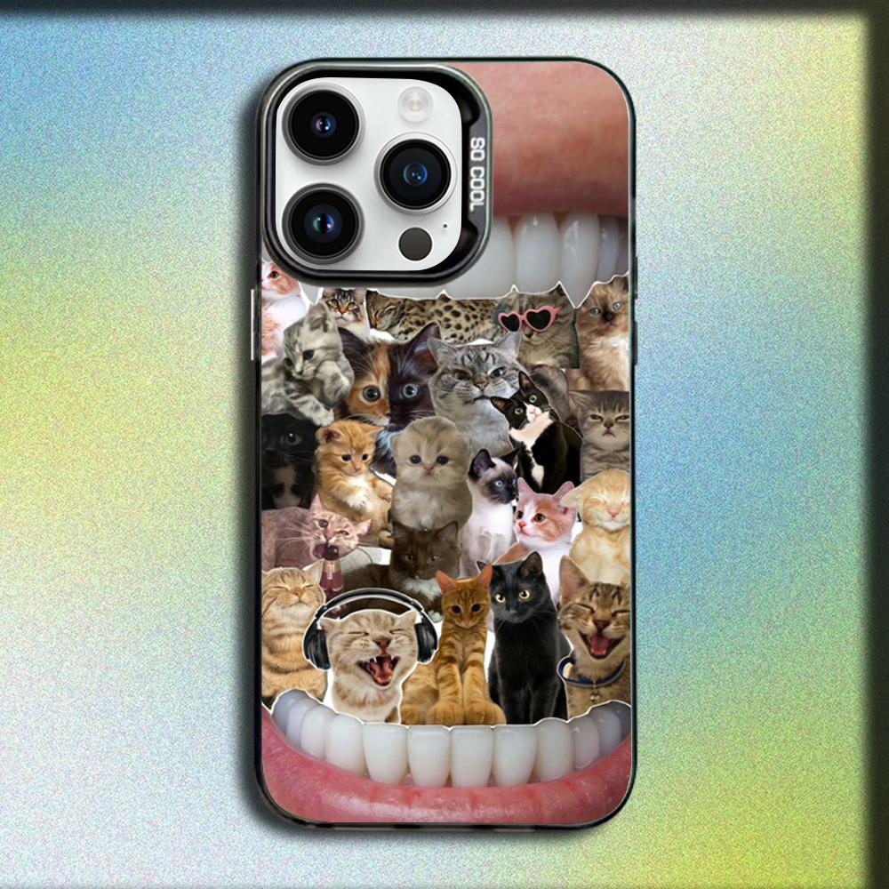 Cute Black Cat Peeking Pattern Design Protective Cover for iPhone 17 16 15 14 13 12 11 16E Series Pro Max Plus