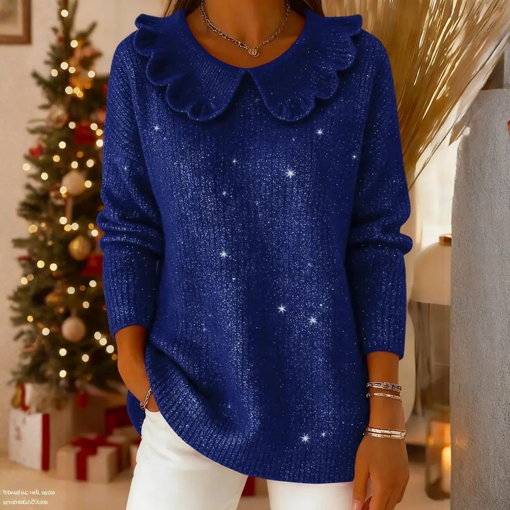 Women Sequin Knitted Casual Pullover Tops Fashion  Long Sleeve Sweaters