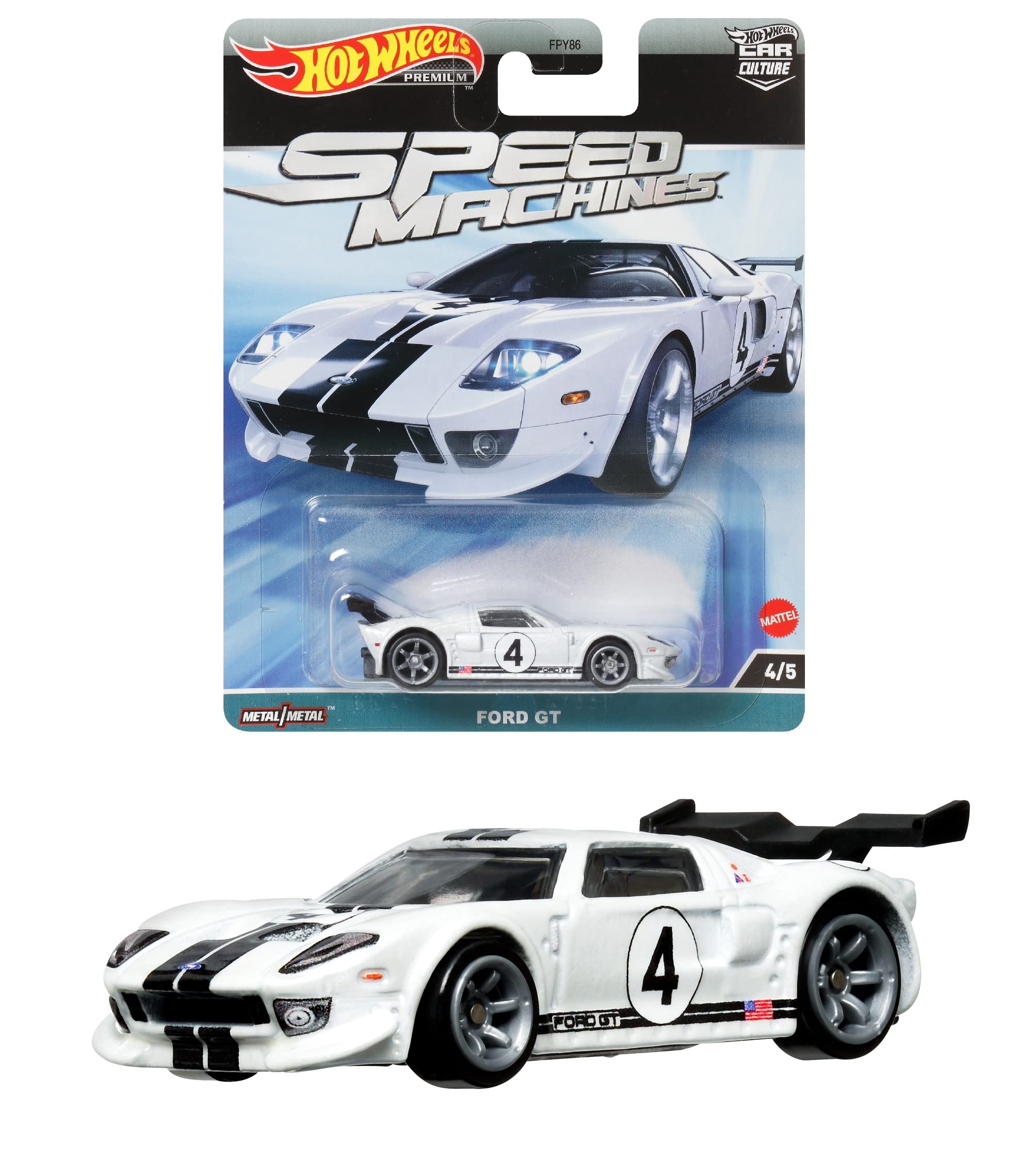 

Машинка MATTEL Hot Wheels Car Culture Speed Machine Ford GT, возраст 3 года и HKC46 - [3 вверх] белый