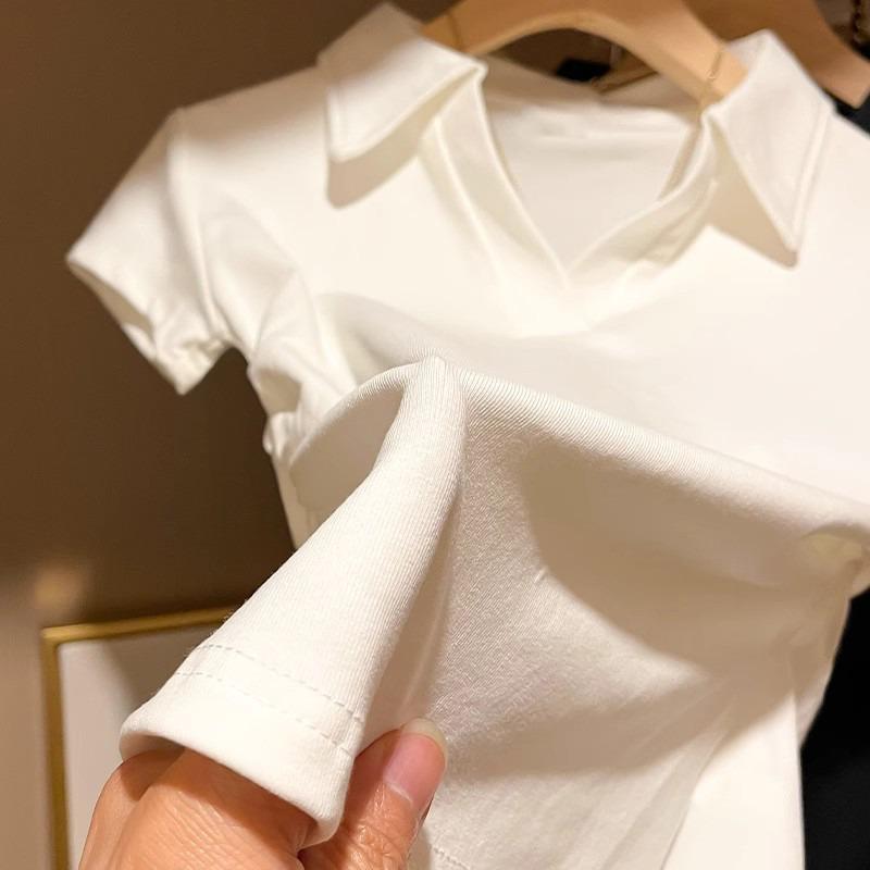 Cotton Summer Sexy Women's T Shirt Skinny Slim Basic Solid Crop Short Sleeve TShirtCasual Tee Women