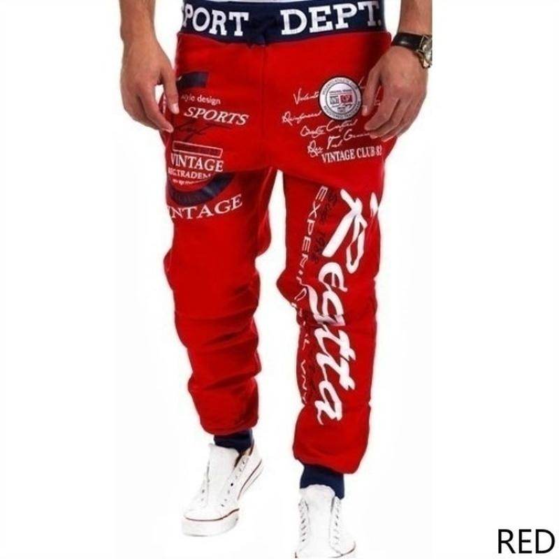 Autumn Men's Fashion Stitching Pantd Letter Printing Loose Drawstring Sweatpants Jogging Active Pants