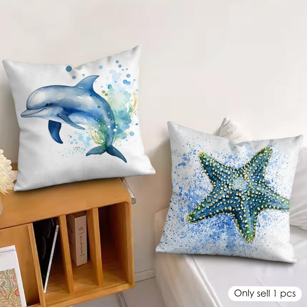 Sea Animal Turtle Coral Pillow Case Double-Sided Plush Sofa Cushion Covers Organic Breathable Invisible Zipper