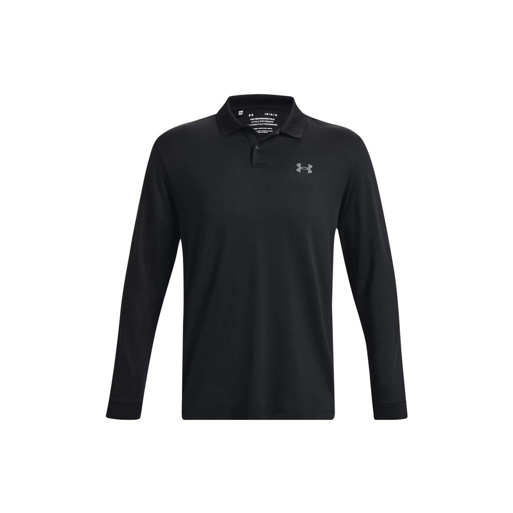 Under Armour Solid Fit Long Sleeve Polo Shirt Men tops Black 1379728-001