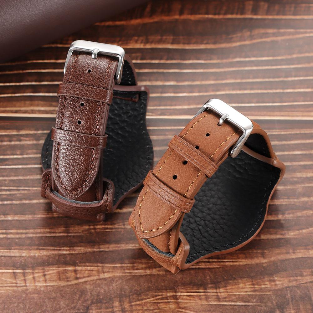 Calfskin Watch Strap with Mat Bund Band Retro Genuine Cowhide Brown Coffee Wristband for Men Women Watch Bracelet 18mm 20mm 22mm