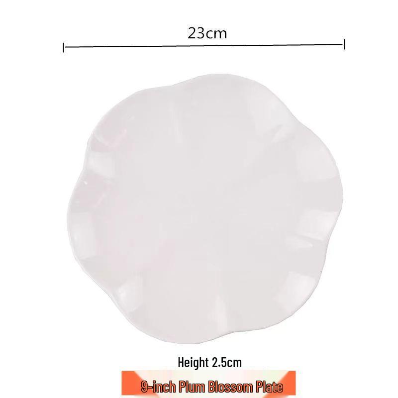 Yu Bao Fang White Ceramic Petal Plate - Japanese Style Dinner, Dessert, and Fruit Dish for Home or Hotel Use.