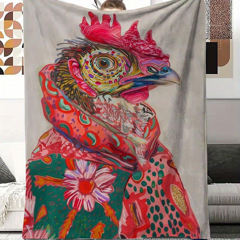 

Chicken and floral patterns Flannel printed blanket suitable for all seasons suitable for living room office sofa and travel 75x90cm28x39in