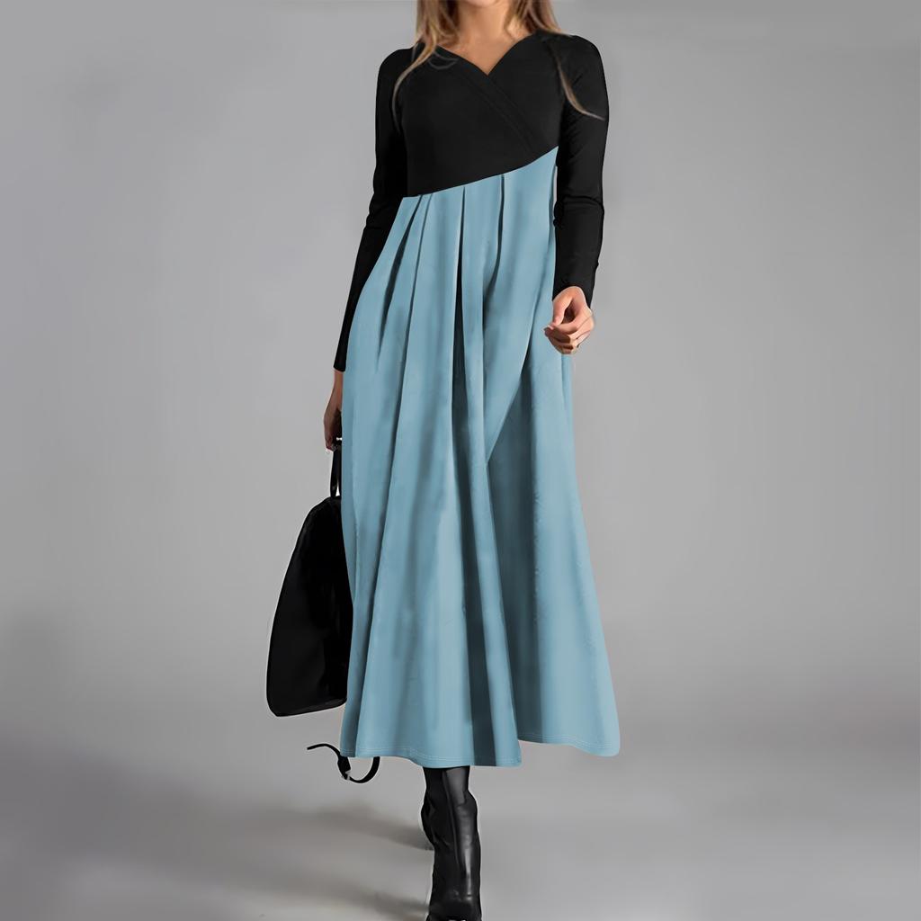 Ladies' Casual V-neck Long Sleeved Dress Color Loose And Oversized Dress