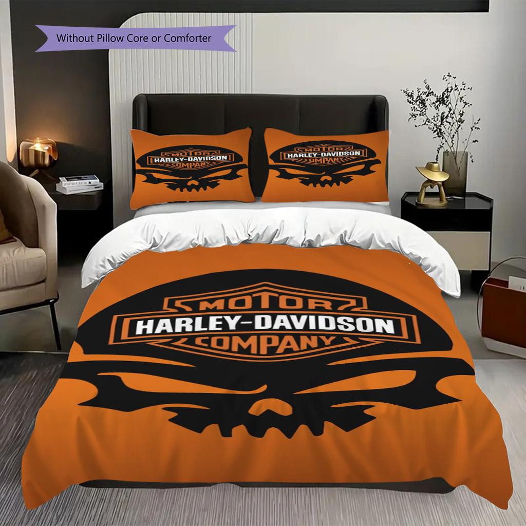 Biancheria da letto vintage Harley-Davidson con bandiera americana(1 * copripiumino + 2 * federa, senza nucleo) Set biancheria da letto Regalo di Natale per compleanno Morbido e confortevole