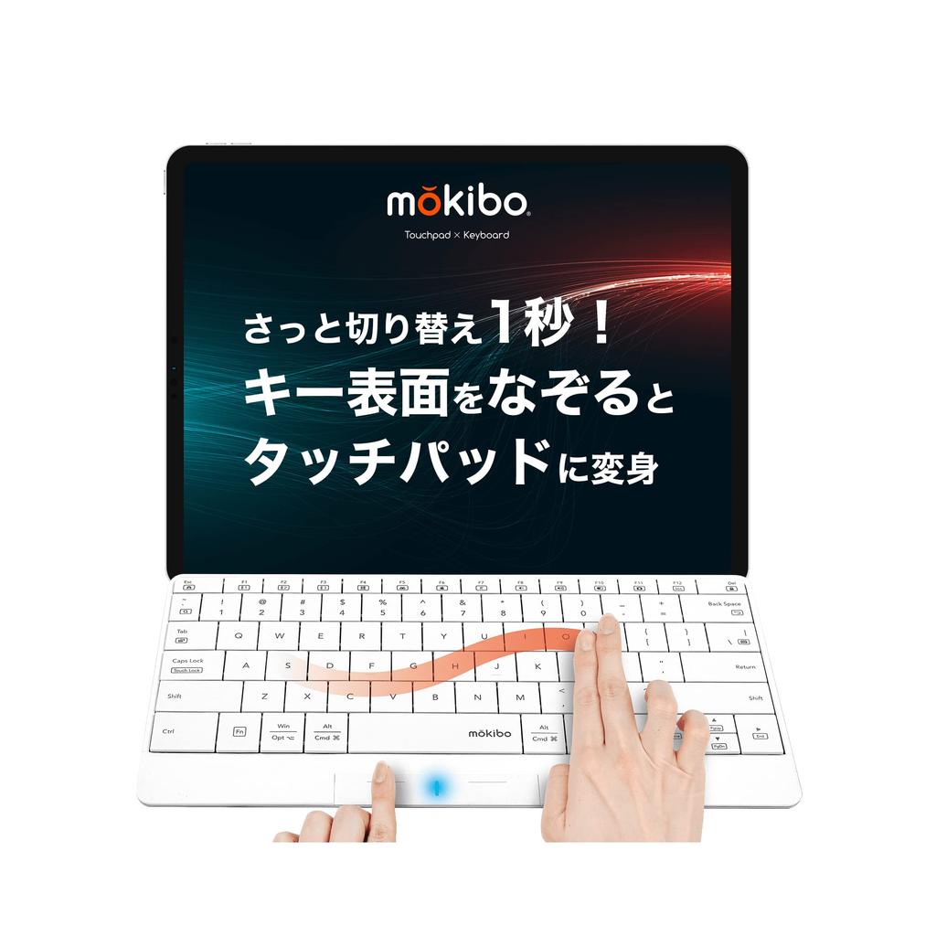 Klawiatura bezprzewodowa Bluetooth zgodna z INNOPRESSO, z touchpadem, układem angielskim Mokibo, z dedykowaną osłoną stojaka, obsługa wielu urządzeń (biały)