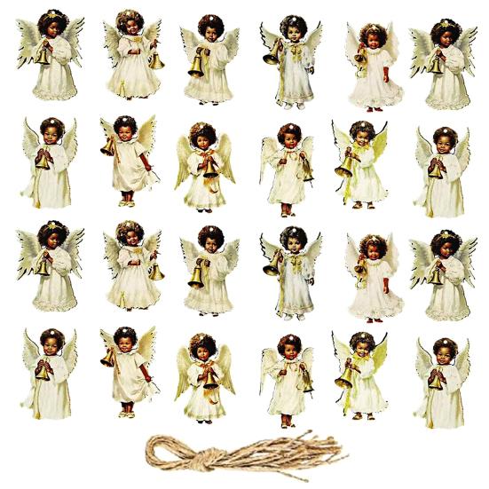 

24 шт. Деревянный кулон в виде ангела для мальчиков и девочек, подвесное украшение в форме детской праздничной елки, украшение для стены, двери, окна, декор