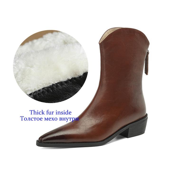 Krazing Pot Cow Split Skin Autumn Winter Shoes Wool Chunky Heels Size 43 Size 42 Pointed Toe Gradient Color Zip Fur Ankle Boots
