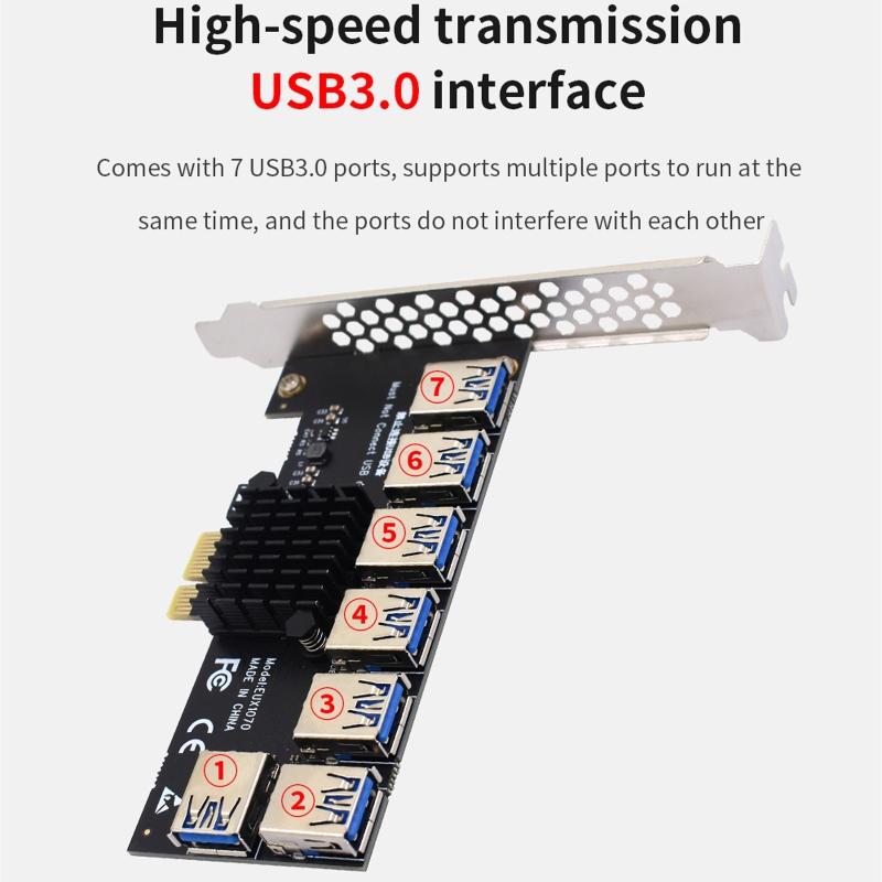 PCI-E to PCI-E Adapter Card 1 to 7 USB3.0 iser PCIE PCI for press 1x to 16x Graphics Card Dedicated Card Gold-Plated