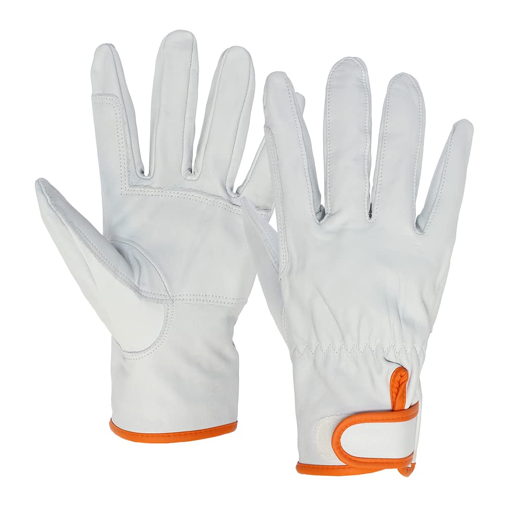 Otafuku Gloves Leather Gloves Crest with Wrist Velcro and Made In Japan Size L [Cow Pads, Leather] #424 White,