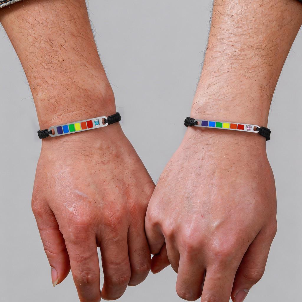 Rainbow Pride Bracelets for Gay Lesbian,Waterproof Rainbow Flag Stainless Steel Long Bar Leather Wristband,LGBTQ Pride Month
