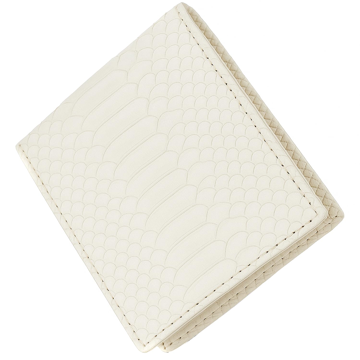 

White Japanese-made leather bifold wallet for men and women, made from a single piece of genuine snakeskin leather. Features include a coin purse,