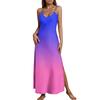 Maxi Abito Smanicato Sfumato con Spalline Sottili Regolabili Scollo a V Casual Vestibilità Larga Estivo Lungo
